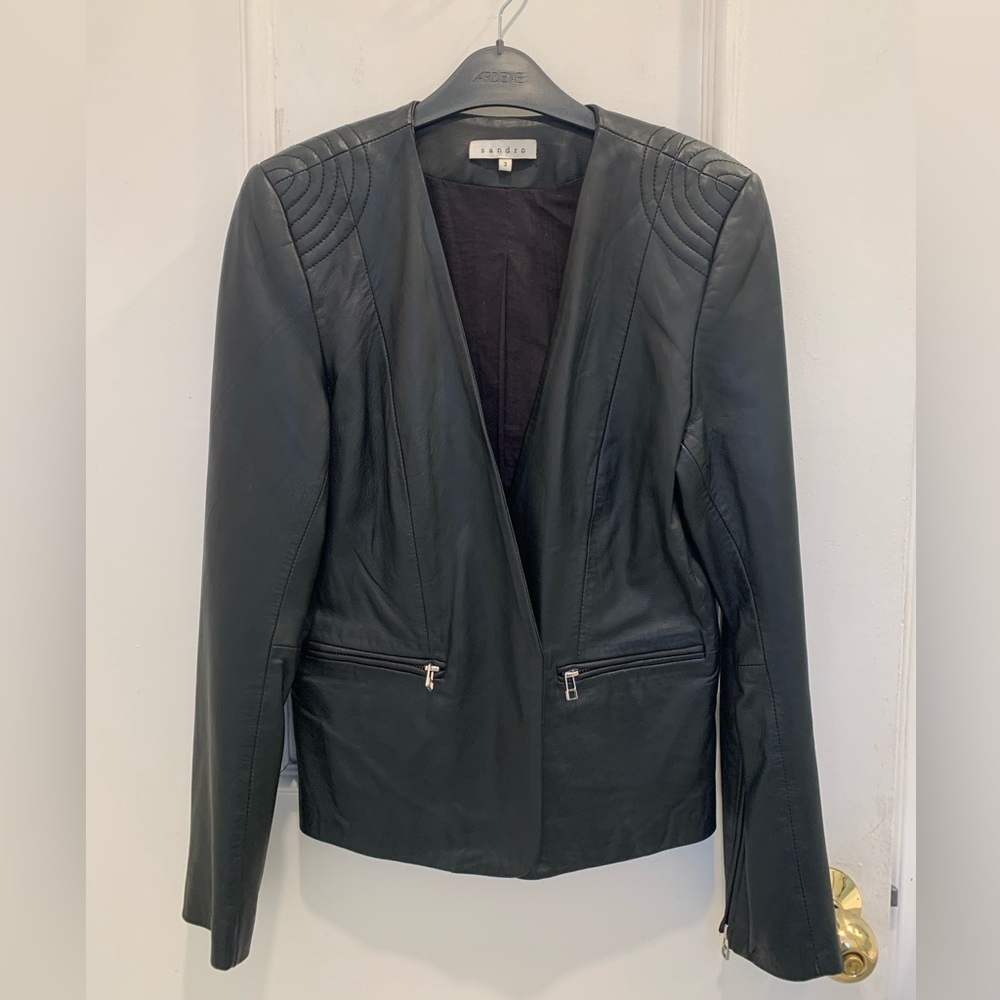 Sandro black leather jacket. Size 3 (L)